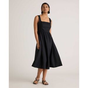 Quince Womens 100% European Linen Fit & Flare Midi Dress Black XS